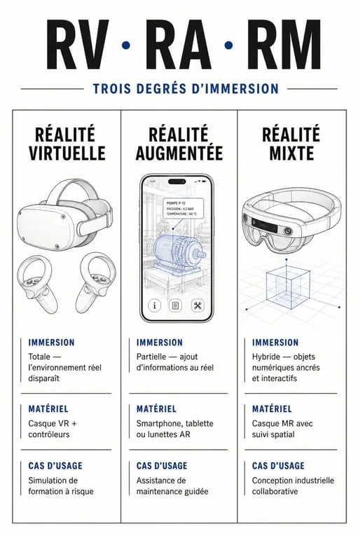 Technologies immersives : comparaison visuelle des technologies immersives VR, AR et MR