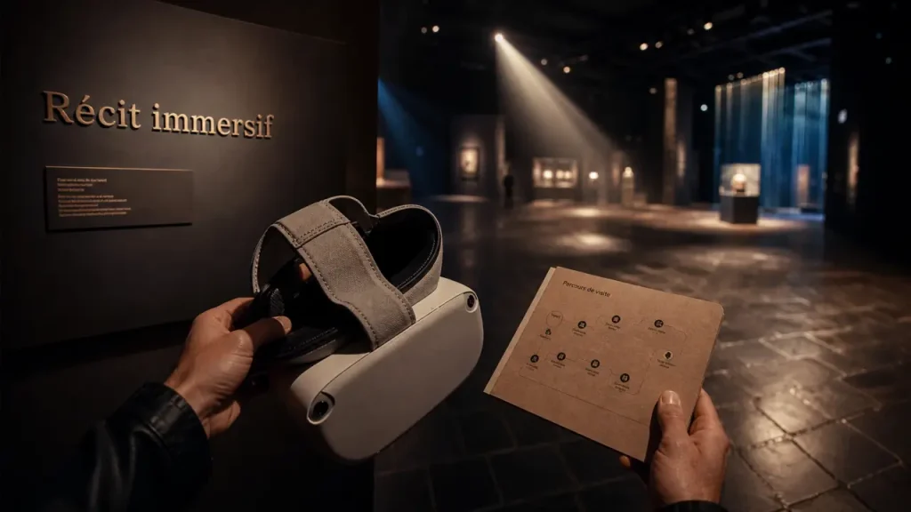 Experience immersion en espace muséal sombre : casque VR et récit immersif