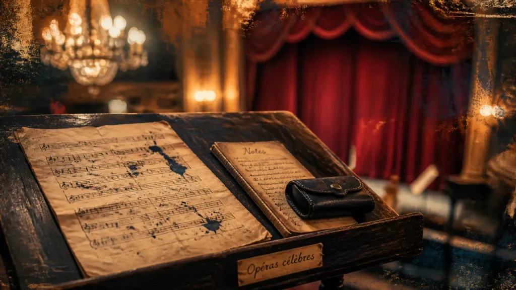 Liste opéras célèbres : partition d’opéra et pupitre