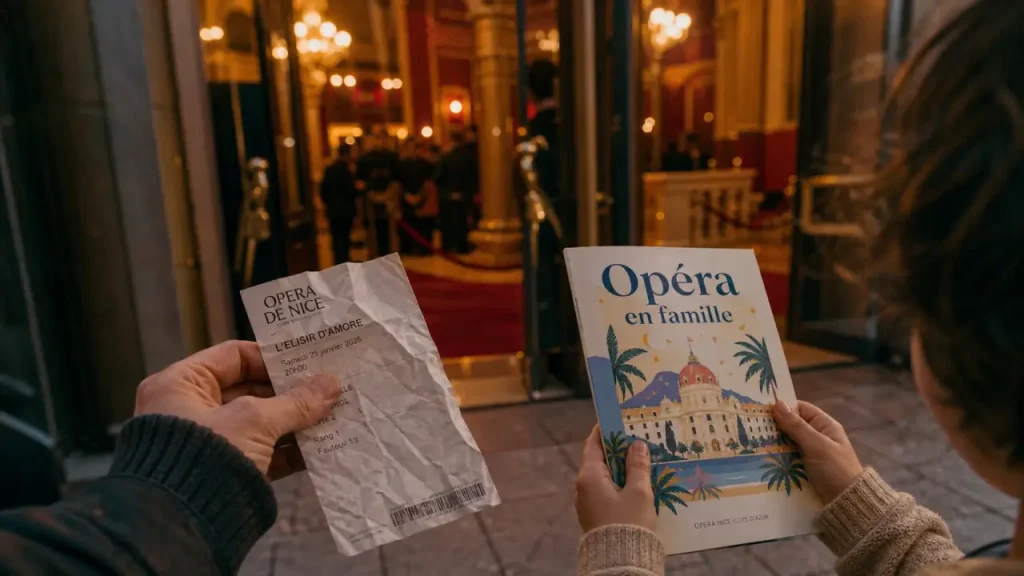 Opéra en famille Nice : billet et programme pour enfants devant l’opéra