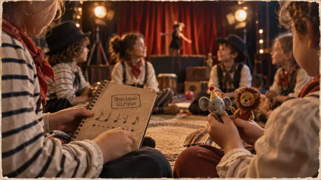 Chanson cirque à l’école : enfants en tenue de cirque en spectacle