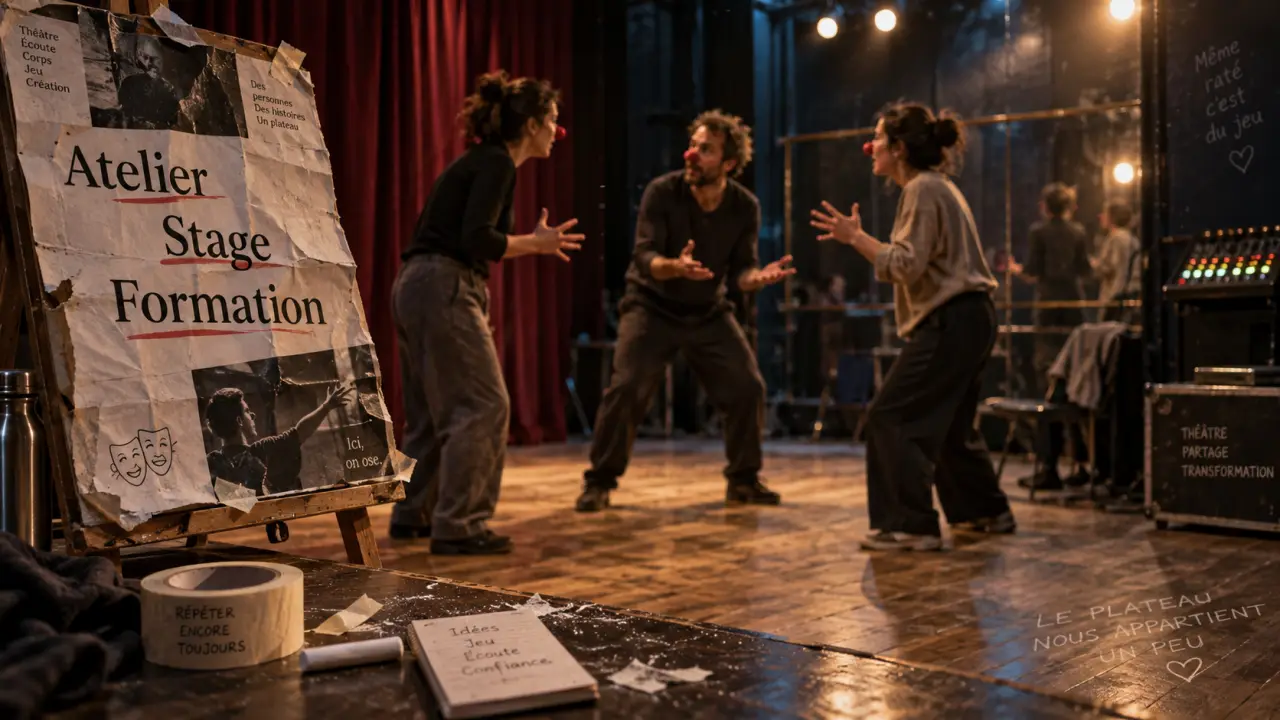 École de clown : atelier, stage et formation en 5 niveaux, répétition théâtre avec nez rouge