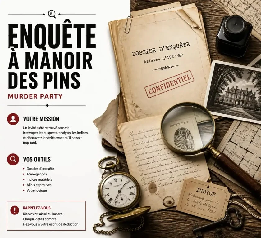 Indices et accessoires de l'escape game Le Crime de l'Orient Express