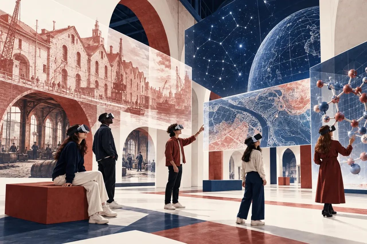 Expérience de réalité virtuelle à Bercy Village avec un groupe équipé de casques VR