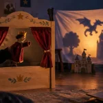 Marionnette theatre : castelet en bois et marionnette à gaine